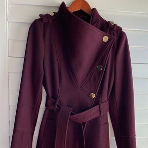 Guess Los Angeles belted burgundy woman's wool coat (size M)